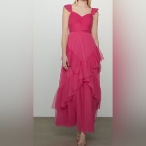 BCBG Vibrant Pink Ruffled Maxi Dress